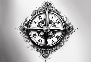 Cross with clock and compass tattoo idea