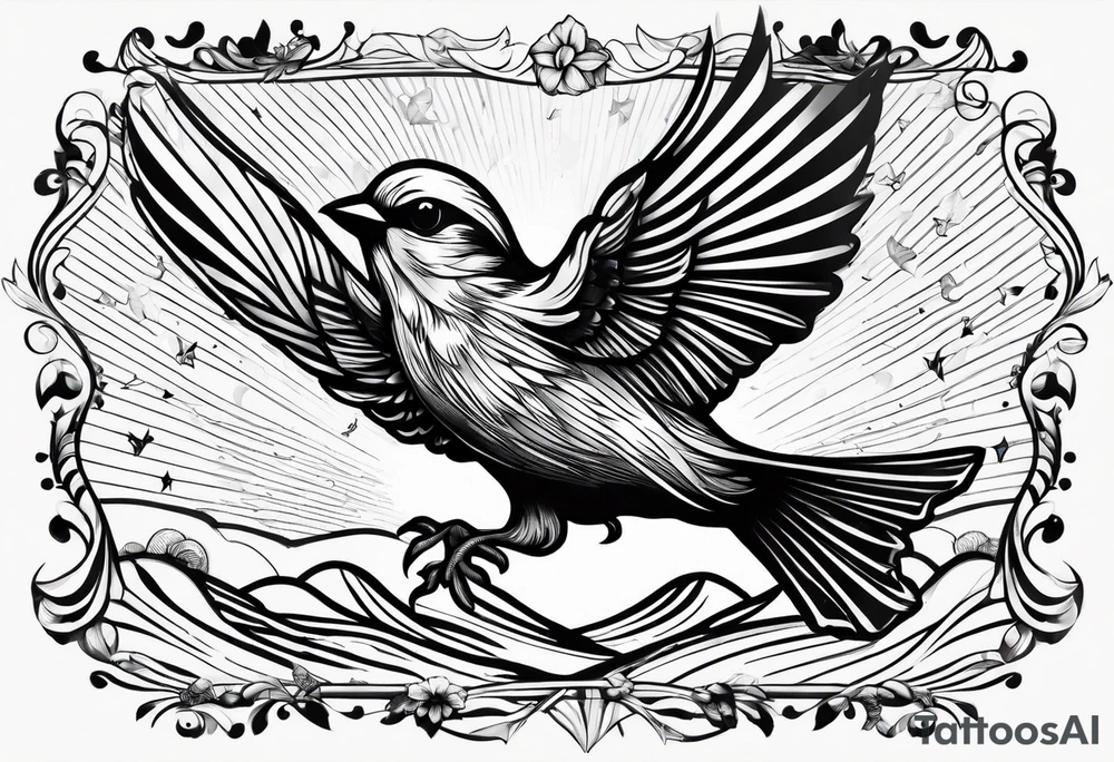 sunrays sparrow flying tattoo idea