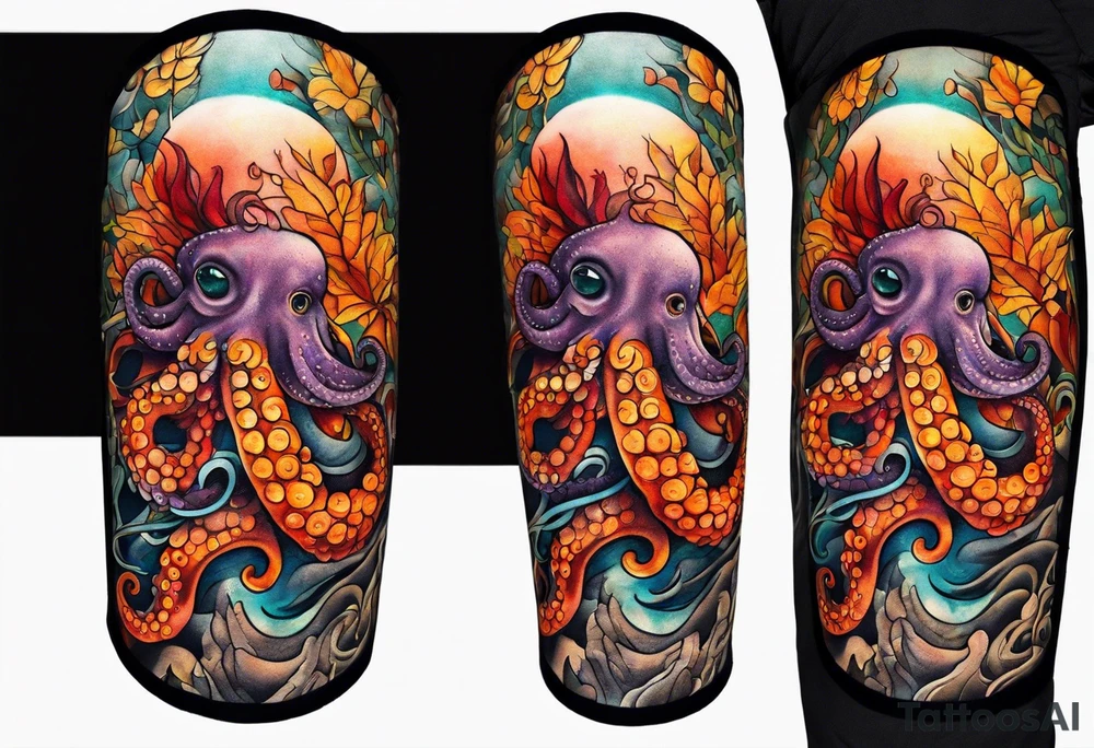 Octopus Arm Sleeve with fall colors tattoo idea