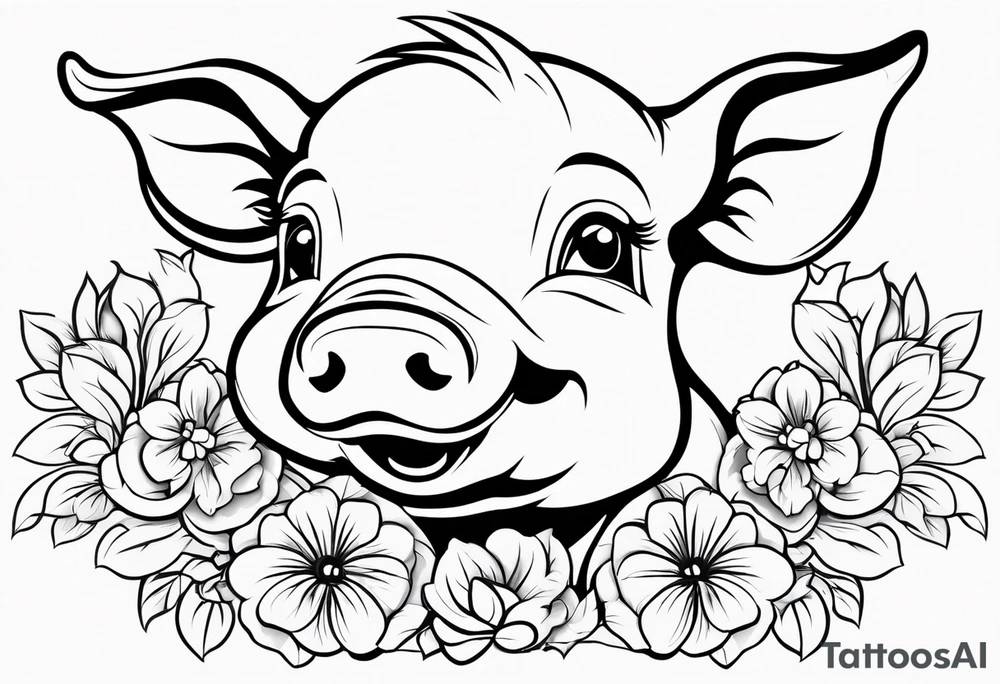 very cute happy piglet.
outline only.
black and white only.
only show the piglet. no extra lines or decoration.
no black shading.
dont make the ears too big.
draw only with very thin lines (1px)

should look like a tattoo that will only take 15 minutes to draw tattoo idea