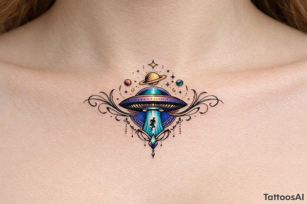 ufo under breast or space tattoo idea