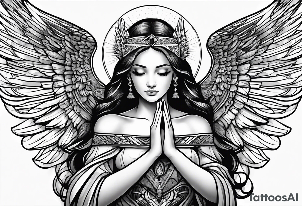 Angel with prayer hands tattoo idea