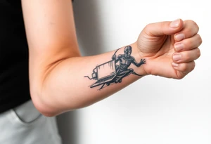 Tattoo for the top side of the forearm, black and gray, flash, hacker computer tech tattoo idea