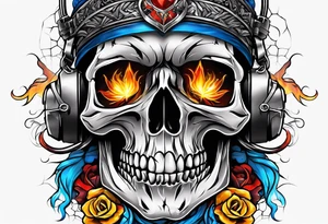 Broken skull red orange yellow blue smoke rope tattoo idea