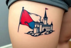 A typical Czech flag waving behind a medieval castle tattoo idea