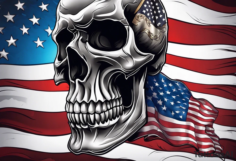 half face skull with american flag tattoo idea