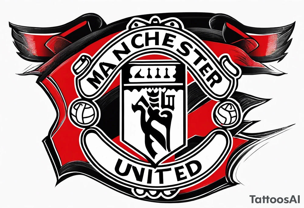 manchester united, quote underneath: we'll keep the red flag flying high, 'cause man united will never die tattoo idea