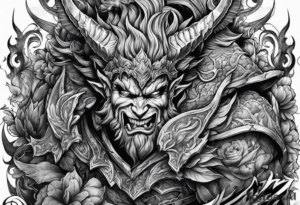 man fighting  demons tattoo idea