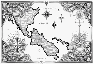 New Zealand map outline behind it and southern cross tattoo idea