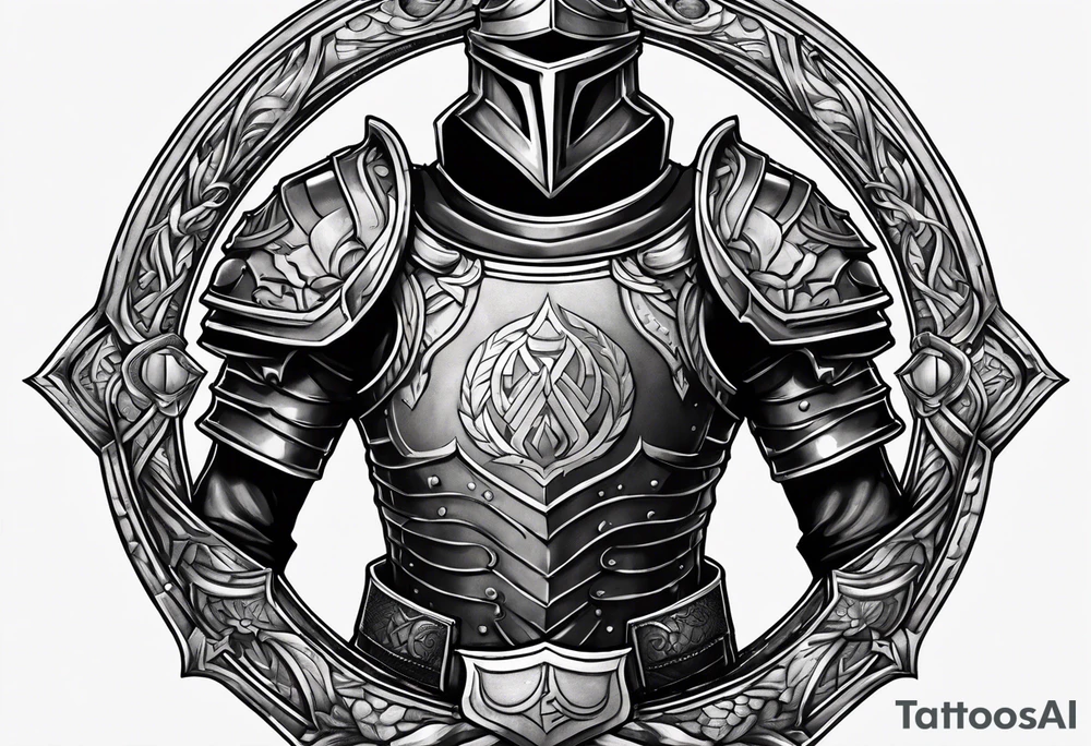 half sleeve, upper arm and shoulder, leather armor.  The crest on the shoulder is an ouroboros tattoo idea