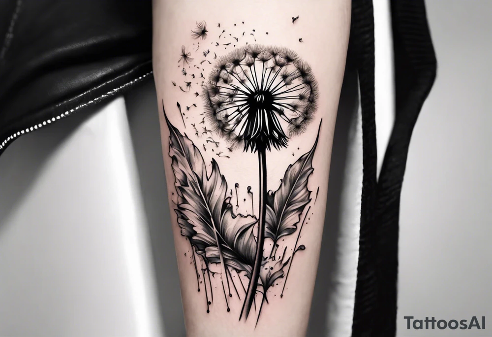 A whole dandelion being blown away tattoo idea