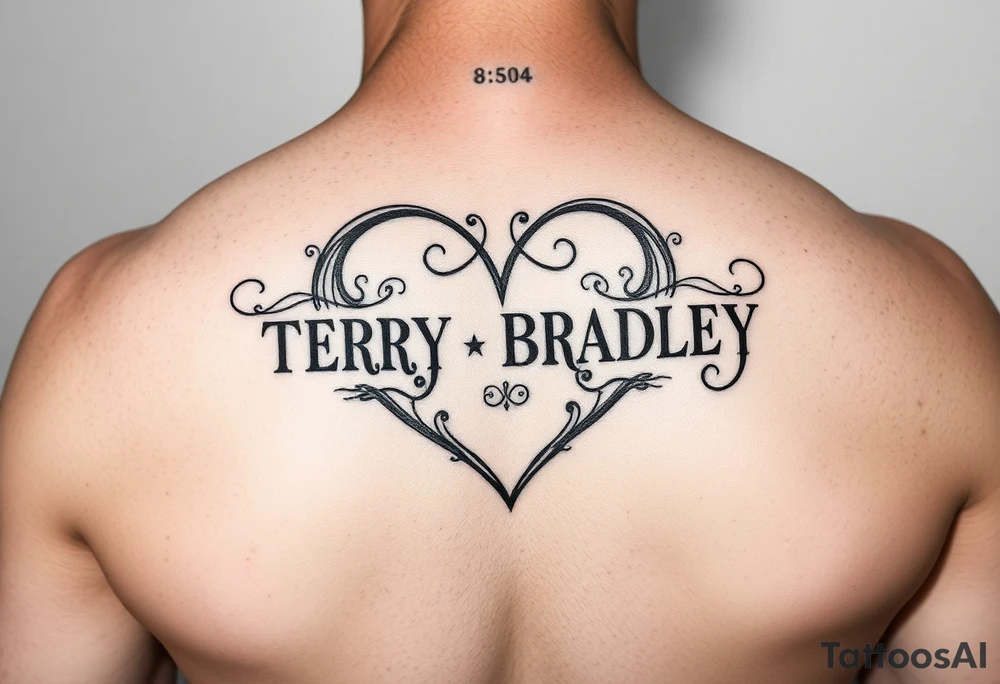 The name TERRY BRADLEY in the shape of a heart tattoo idea