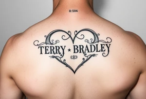 The name TERRY BRADLEY in the shape of a heart tattoo idea