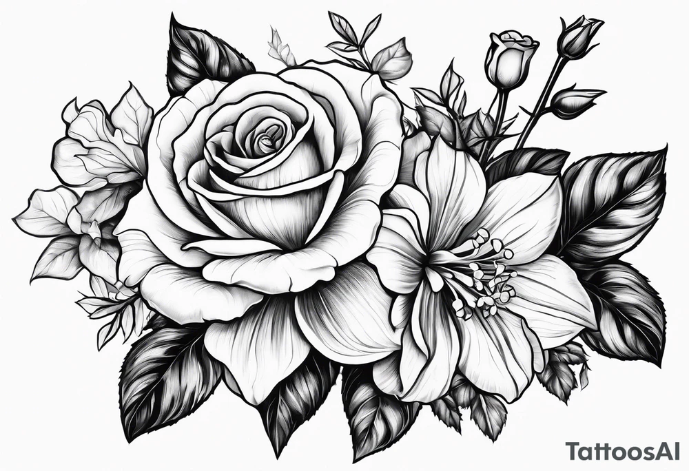 Rose + narcissus flower + holly flower tattoo idea Rose + narcissus flower + holly flower tattoo idea