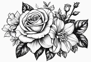 Rose + narcissus flower + holly flower tattoo idea