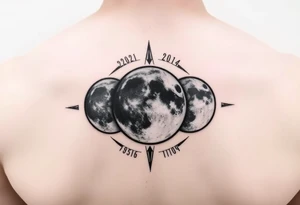 moon phases for 07/19/2012, 05/26/2014, and 11/05/1991 tattoo idea