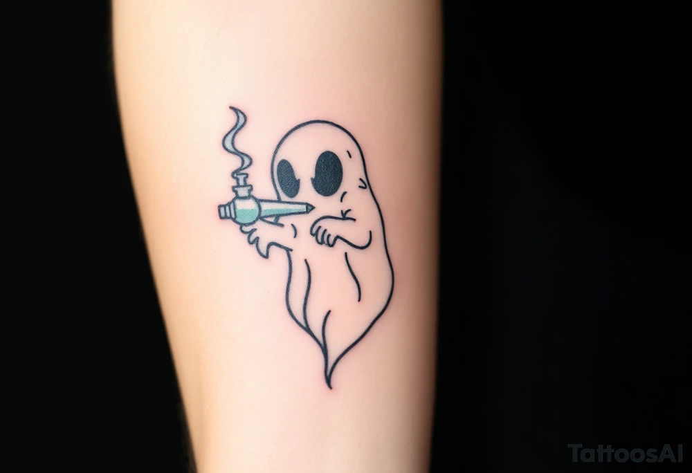 Cute ghost smoking a bong tattoo idea
