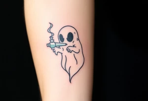 Cute ghost smoking a bong tattoo idea
