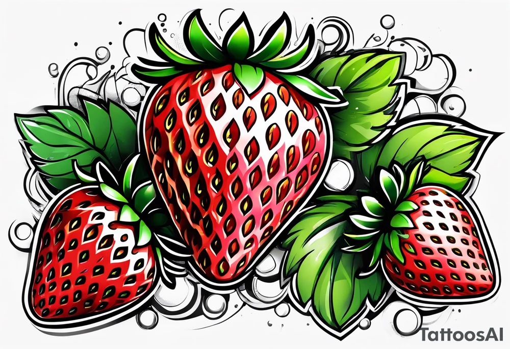 one graffiti style Strawberry, no background tattoo idea