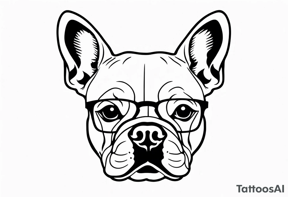 silhouette of french bull dog with glasses tattoo idea