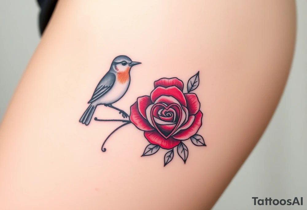 Robin bird and red rose with infinity heart tattoo idea