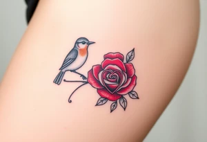 Robin bird and red rose with infinity heart tattoo idea