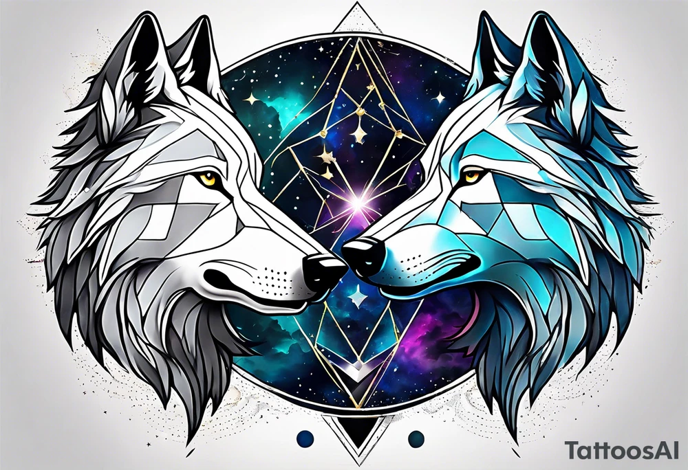 Constellation, two animal wolf, géométric tattoo idea