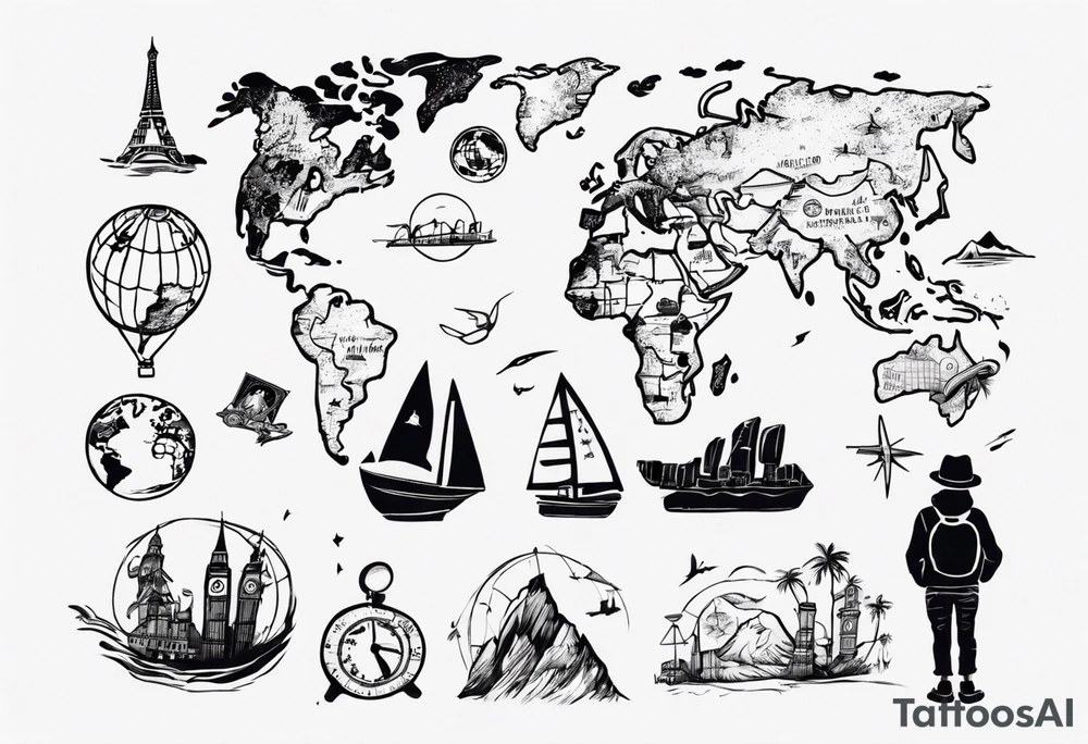 a kid dreaming about travelling around the world tattoo idea