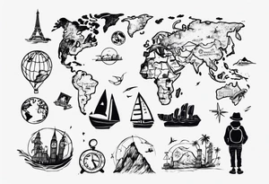 a kid dreaming about travelling around the world tattoo idea