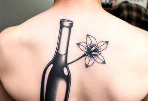 a wine bottle with an Edelweiss flower coming out from the bottle tattoo idea