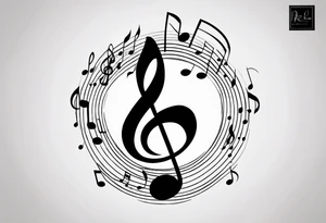 Minimalist line work tattoo, depicting musical
Notes and the letters “R” and “L” which symbolize Lainey and remi. tattoo idea