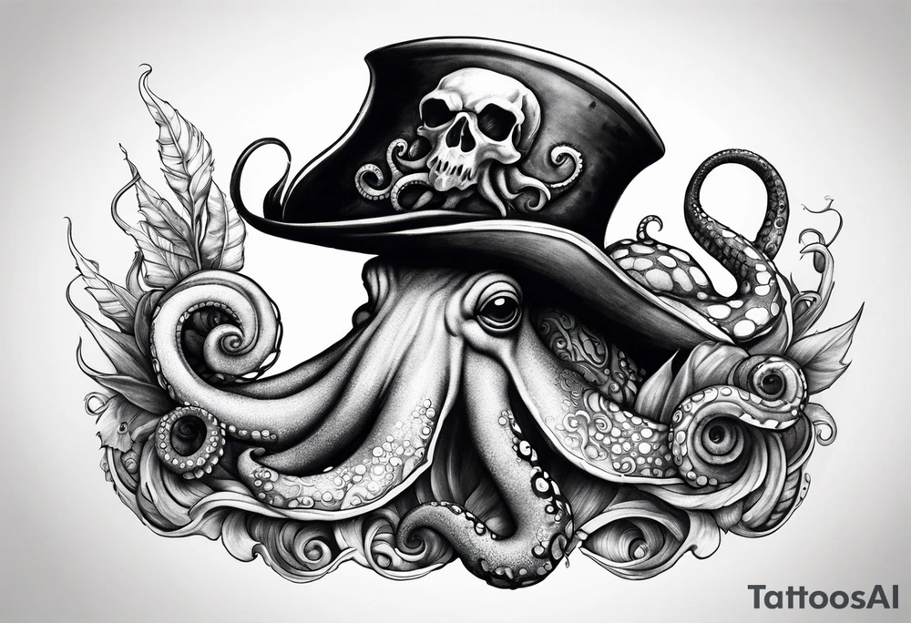 Snail with pirate hat and octopus tentacles coming out the bottom tattoo idea