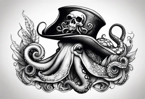 Snail with pirate hat and octopus tentacles coming out the bottom tattoo idea