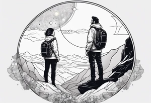 Two people standing together on Cliff looking at the universe tattoo idea