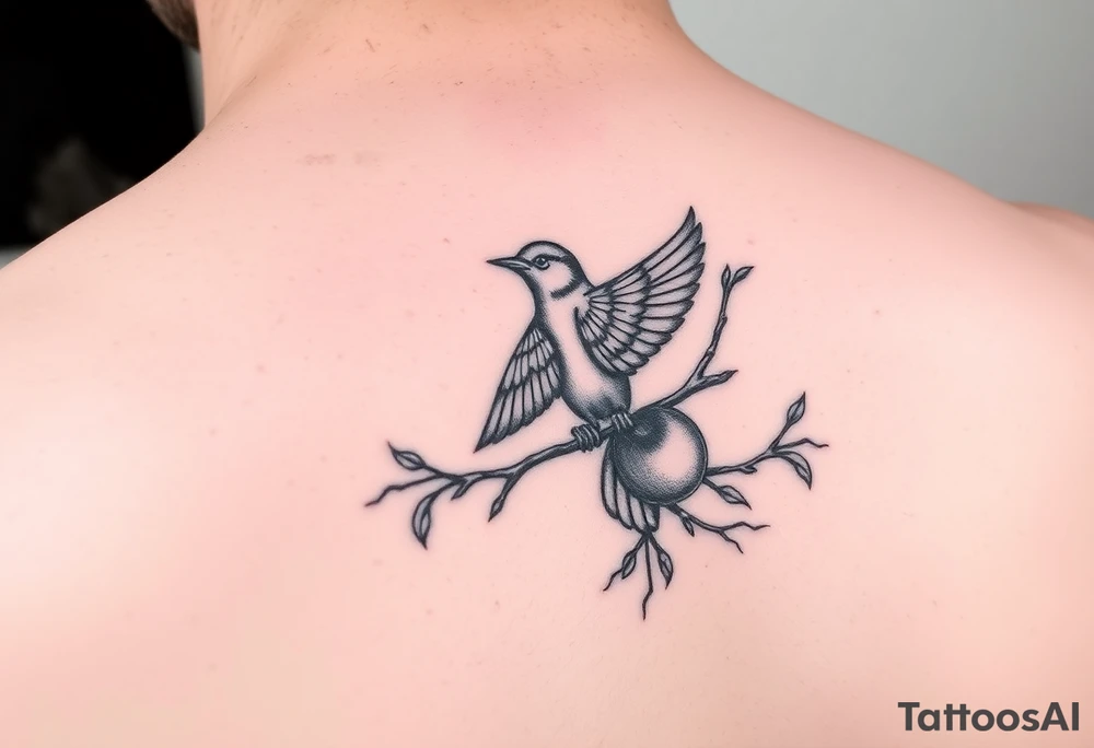 wind up bird in persimmon tree tattoo idea