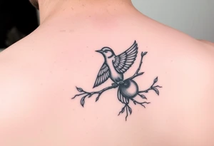 wind up bird in persimmon tree tattoo idea