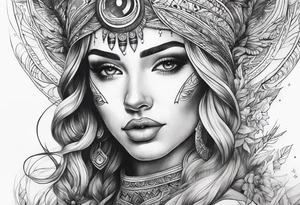Close up of a beautiful goddess creating the universe tattoo idea