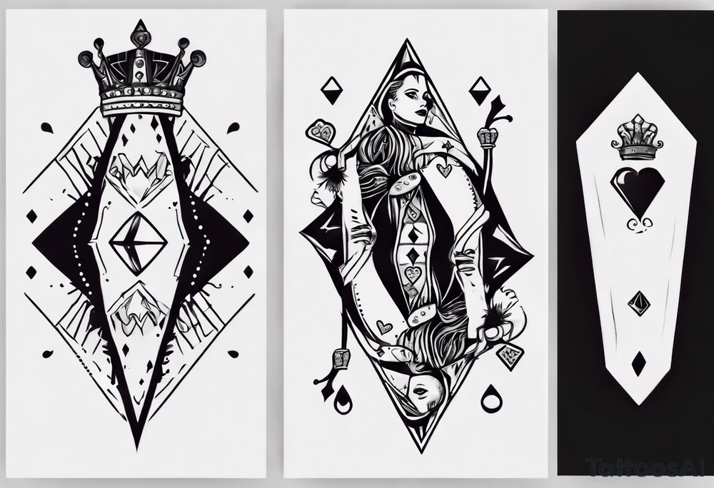 queen of hearts with a diamond in her hand tattoo idea