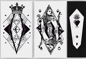 queen of hearts with a diamond in her hand tattoo idea