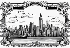 NYC skyline surrounded by the island of cuba tattoo idea