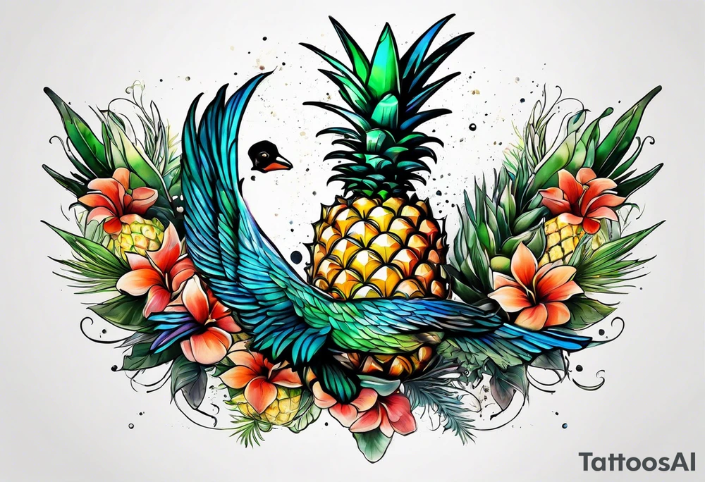 wildlife and birds made of glass in Amsterdam canal in space with pineapples tattoo idea