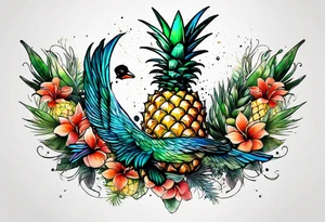 wildlife and birds made of glass in Amsterdam canal in space with pineapples tattoo idea