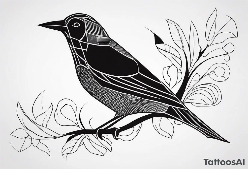 An abstract blackbird with no color and very little detail. tattoo idea