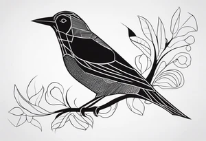 An abstract blackbird with no color and very little detail. tattoo idea
