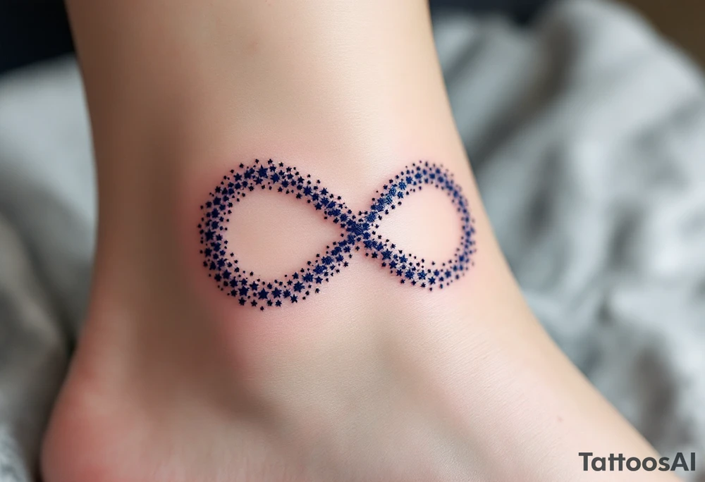 An infinity symbol made of tiny stars, fading from bright white to deep navy blue, creating a dreamy effect. tattoo idea