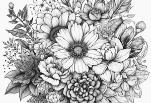 Birth flower bouquet with month’s January, May, November and December tattoo idea