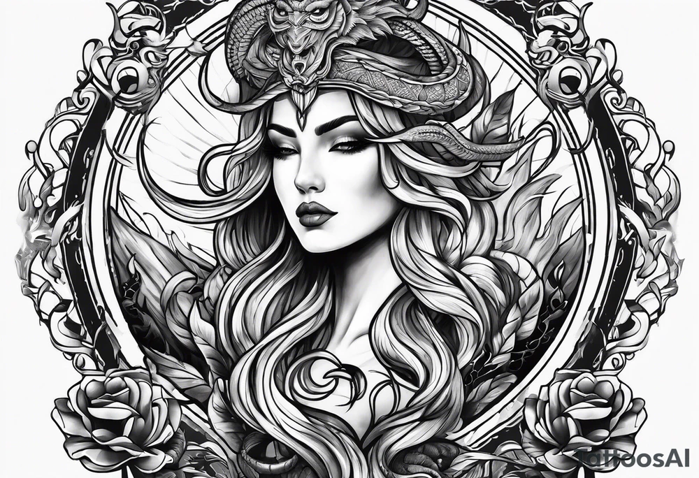 Trident with a serpent around it tattoo idea