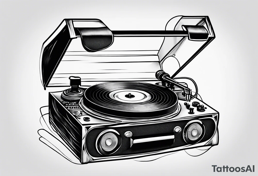 A recordplayer fineline minimalistic outline only tattoo idea