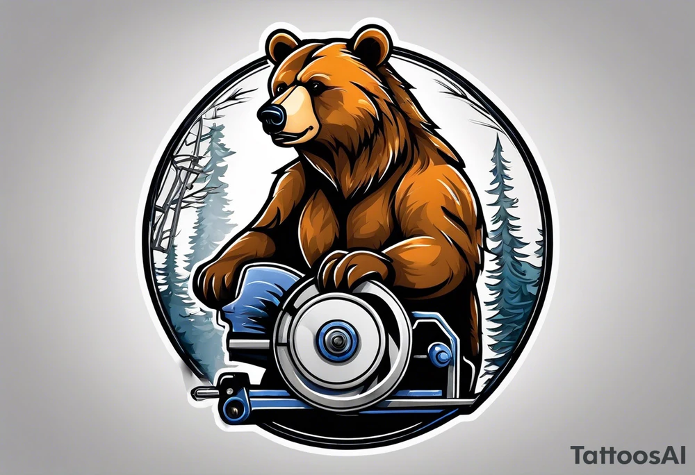 bear using a circular saw tattoo idea