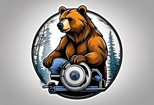 bear using a circular saw tattoo idea